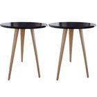 Kit 2 Mesa De Canto Lateral Redonda Retrô Karina Preto 68 Cm