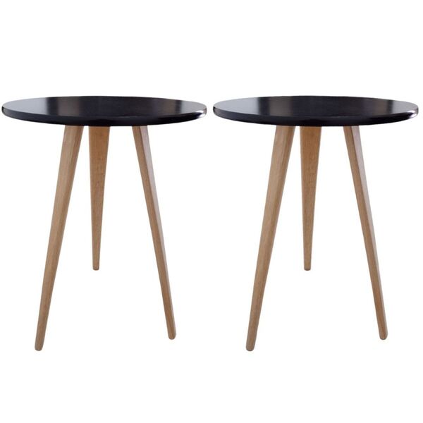Kit 2 Mesa De Canto Lateral Redonda Retrô Karina Preto 68 Cm