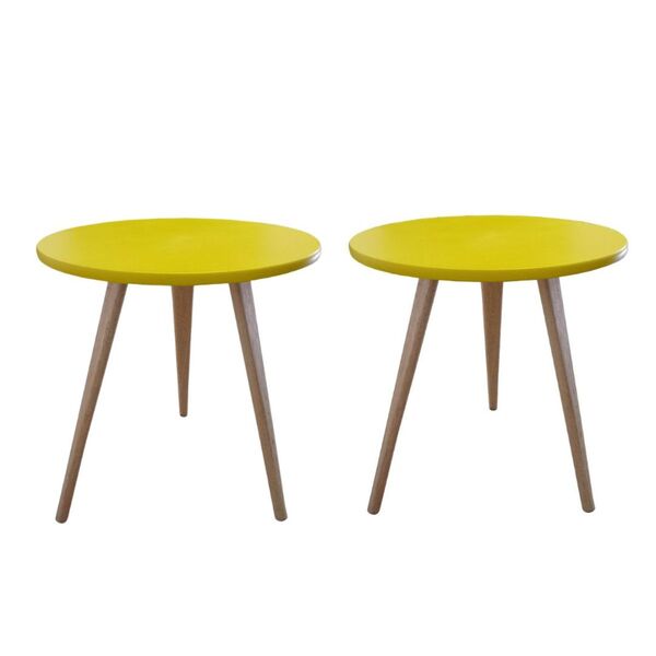 Kit 2 Mesa De Canto Lateral Redonda Retrô Lais Amarelo 44 Cm