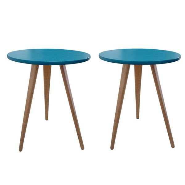 Kit 2 Mesa De Canto Lateral Redonda Retrô Lais Azul 56 Cm