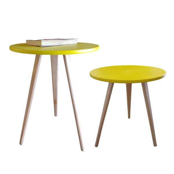 Kit 2 Mesa De Canto Lateral Retrô Lais Amarelo 44 Cm E 56 Cm