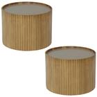 Kit 2 Mesa De Centro Redonda Tampo Vidro Glow Madeira Nacc