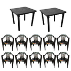 Kit 2 Mesa Desmontável 83cm E 10 Cadeira Preta 182kg