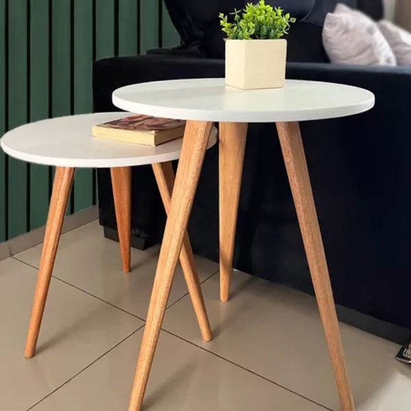 Kit 2 Mesa Redonda Lateral Canto Apoio Sala Quarto 44 E 56cm