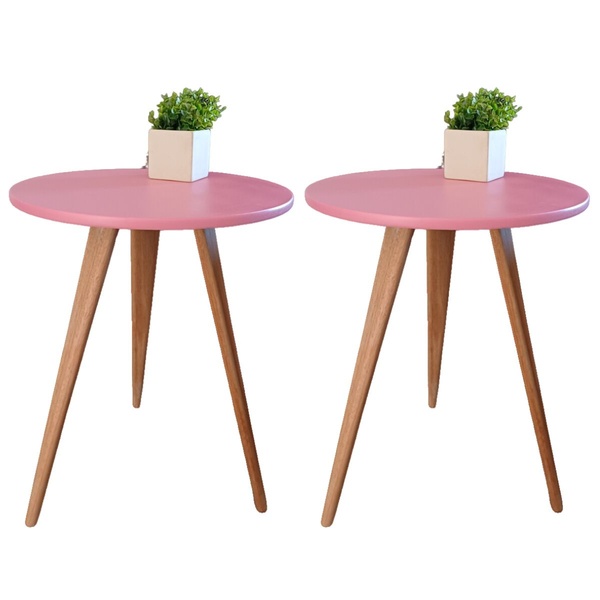 Kit 2 Mesa Redonda Lateral Canto E Apoio Sala Quarto 68 Cm Ro