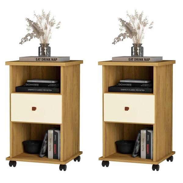 Kit 2 Mesas Cabeceira Com Rodizios Ot38 Mpri