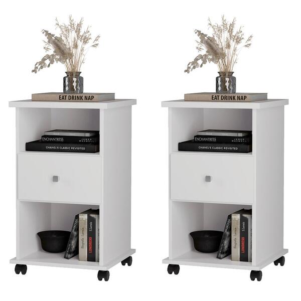 Kit 2 Mesas Cabeceira Com Rodizios Ot38 Mpri