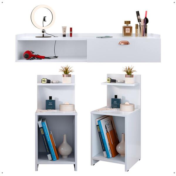 Kit 2 Mesas Cabeceira Fantasy Nicho Prateleira Organizadora P