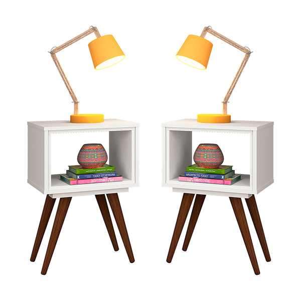 Kit 2 Mesas Cabeceiras Laterais Retrô 40 Branco