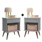 Kit 2 Mesas De Apoio 100% Mdf Melinda Com 1 Gaveta Cinza Cinza