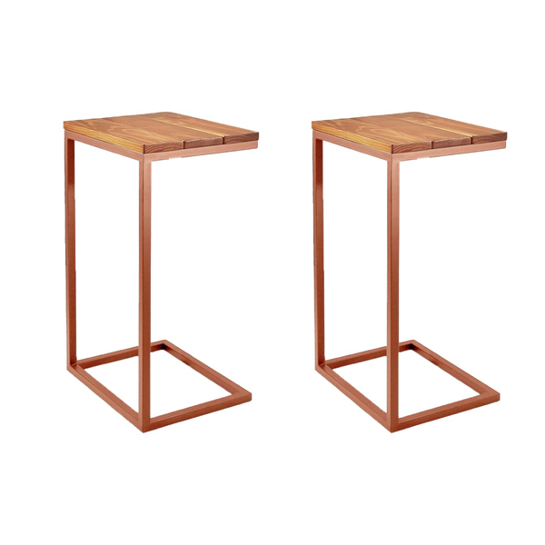 Kit 2 Mesas De Apoio Para Sofá Estilo Industrial - Cobre