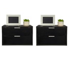 Kit 2 Mesas De Cabeceira 25cm Preto Suspensas C/ 2 Gavetas