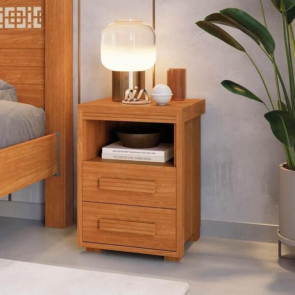 Kit 2 Mesas De Cabeceira 2 Gavetas 1 Nicho Nature Tóquio Fênix