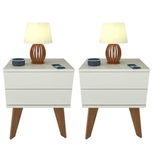 Kit 2 Mesas De Cabeceira 2 Gavetas 40 Cm Mdf Branco Com Pés