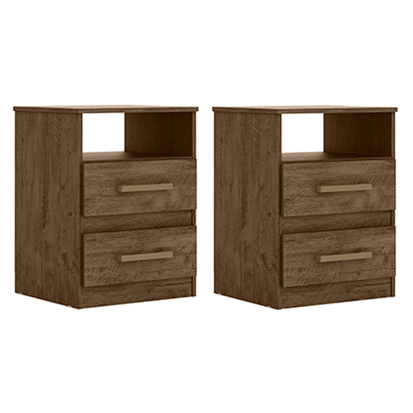 Kit 2 Mesas De Cabeceira 2 Gavetas Apolo Castanho/avelã/bauni
