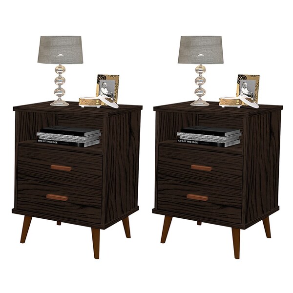 Kit 2 Mesas De Cabeceira 2 Gavetas Pés Palito Itália H03 Malb