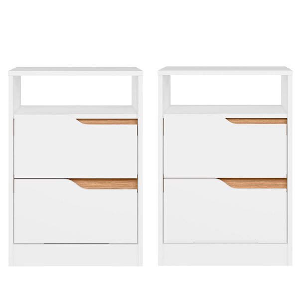 Kit 2 Mesas De Cabeceira 2 Gavetas Sara Flex Branco/freijó