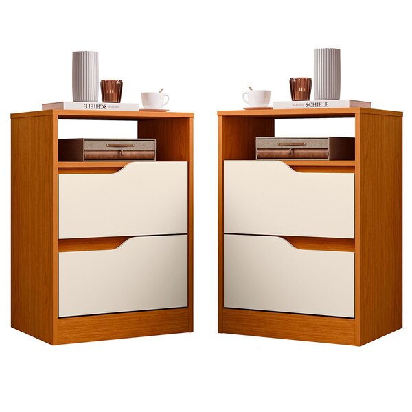 Kit 2 Mesas De Cabeceira 2 Gavetas Sara Flex Cinamomo/off Whi