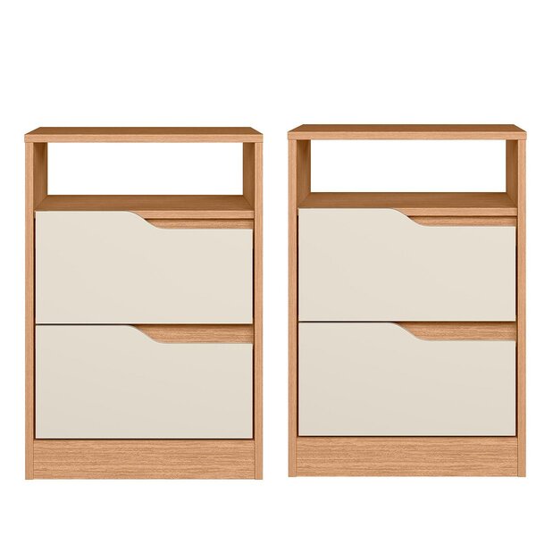 Kit 2 Mesas De Cabeceira 2 Gavetas Sara Flex Freijo/off White