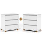 Kit 2 Mesas De Cabeceira 3 Gavetas Branco E.j Móveis