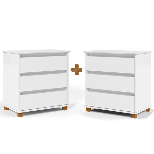 Kit 2 Mesas De Cabeceira 3 Gavetas Branco E.j Móveis