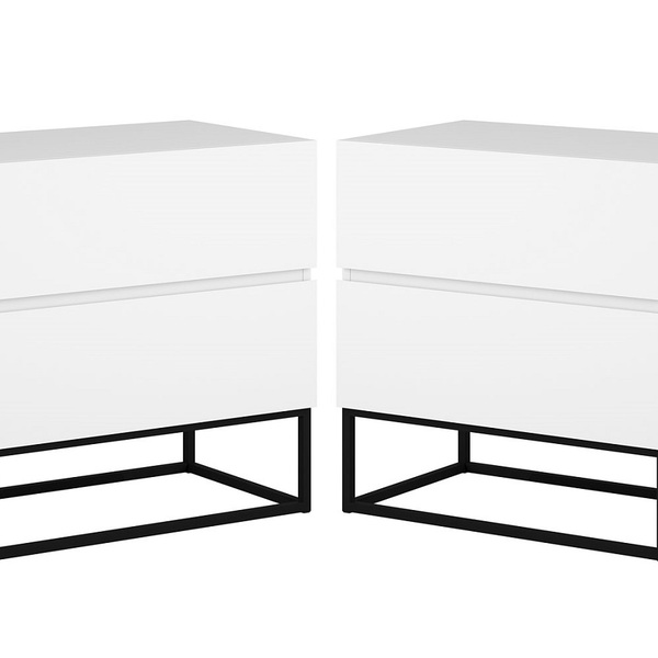 Kit 2 Mesas De Cabeceira 45cm Eros 2 Gavetas Branco Corrediça