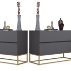 Kit 2 Mesas De Cabeceira Cinza Com Base De Ferro Dourada