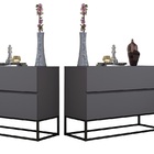 Kit 2 Mesas De Cabeceira Cinza/preto Estilo Industrial Com Pé