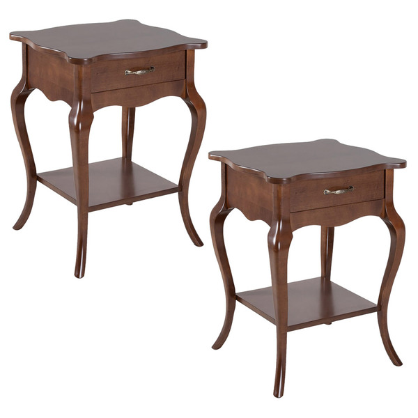 Kit 2 Mesas De Cabeceira Clássica 1 Gaveta E 1 Prateleira Ver