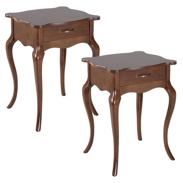 Kit 2 Mesas De Cabeceira Clássica 1 Gaveta Verniz Imbuia