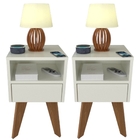 Kit 2 Mesas De Cabeceira Com Gaveta 30 Cm Mdf Branco Com Pés
