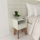 Kit 2 Mesas De Cabeceira Com Gaveta 30 Cm Mdf Branco Com Pés