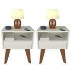 Kit 2 Mesas De Cabeceira Com Gaveta 40 Cm Mdf Branco Com Pés