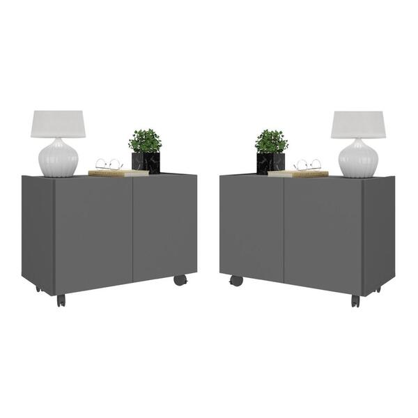 Kit 2 Mesas De Cabeceira Com Rodízios 2 Portas Multimóveis Mp