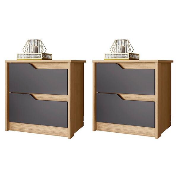 Kit 2 Mesas De Cabeceira Doble 2 Gavetas - Pr Móveis