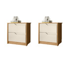 Kit 2 Mesas De Cabeceira Doblô 2 Gavetas Carvalho Grife Off W