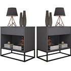 Kit 2 Mesas De Cabeceira Industrial Gaveta E Nicho Cinza Base