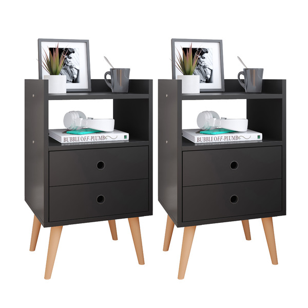 Kit 2 Mesas de Cabeceira Mesinhas Quarto Com Nicho e Gavetas