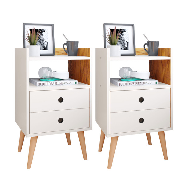 Kit 2 Mesas de Cabeceira Mesinhas Quarto Com Nicho e Gavetas