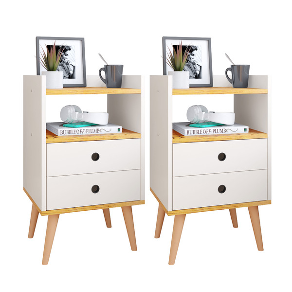 Kit 2 Mesas de Cabeceira Mesinhas Quarto Com Nicho e Gavetas