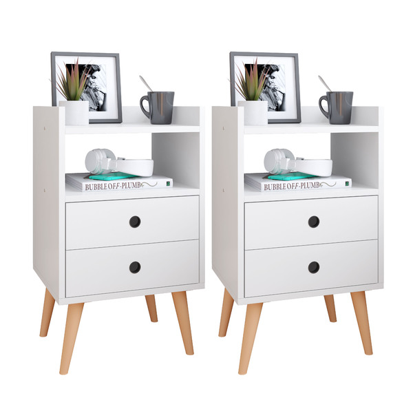 Kit 2 Mesas de Cabeceira Mesinhas Quarto Com Nicho e Gavetas