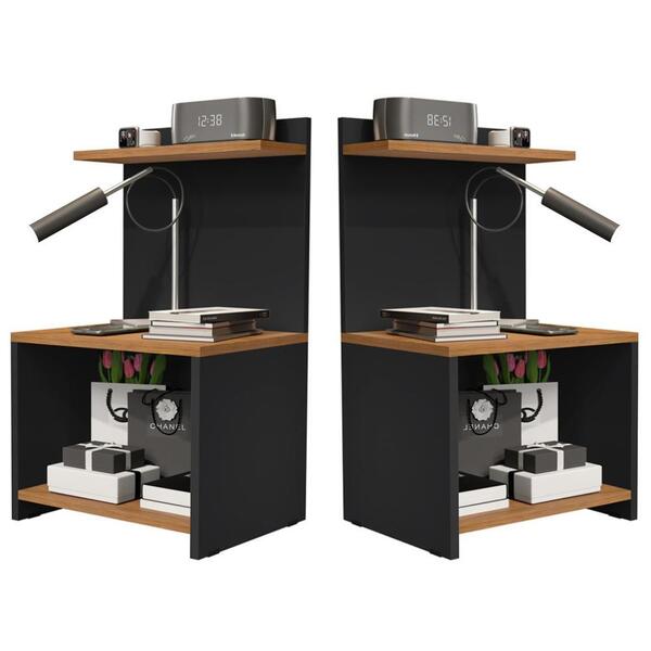 Kit 2 Mesas De Cabeceira Moderna Fantasy - Nicho E Prateleira