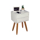 Kit 2 Mesas De Cabeceira Off White 30x60cm C/ Pés Castanhos