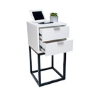 Kit 2 Mesas De Cabeceira Off White C/ 2 Gavetas Base Preta