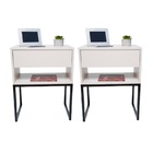 Kit 2 Mesas De Cabeceira Off White Eco Base Preta Moderna