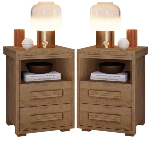 Kit 2 Mesas De Cabeceira Pés Madeira 2 Gavs Tóquio 100% Mdf C