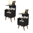 Kit 2 Mesas De Cabeceira Retrô 1 Gaveta Preto Fosco