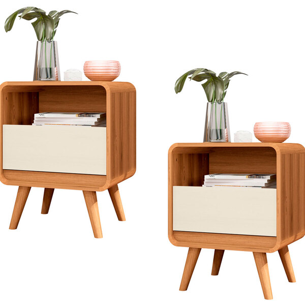 Kit 2 Mesas De Cabeceira Retrô Com Gaveta Channel - Nature Co