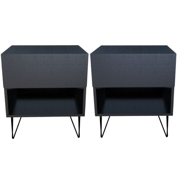 Kit 2 Mesas De Cabeceira Retrô Preta Hairpin Legs Gaveta Superior Mdf
