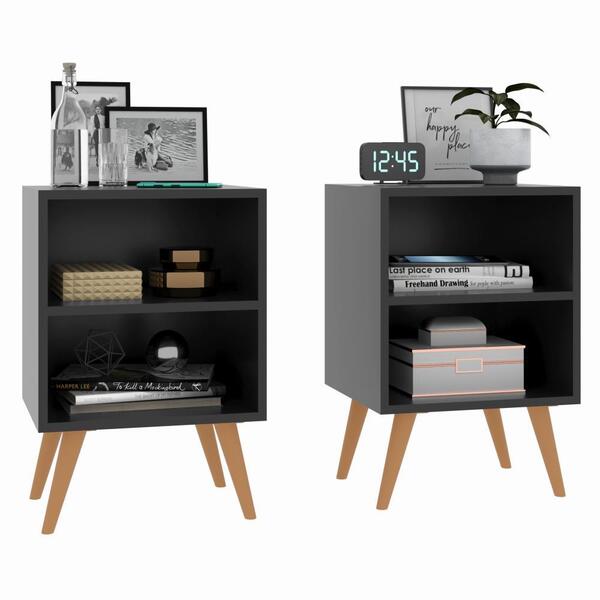 Kit 2 Mesas De Cabeceira Retrô Rpm Com Nicho - Preto - Rpm Mó